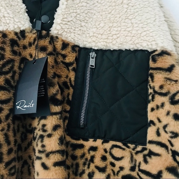 New! Rails Saga Faux Fur Sherpa Leopard Cheetah Pullover Plush Teddy Jacket - Picture 13 of 16